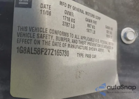 2007 Saturn Ion 3 z USA, uszkodzony, nr VIN 1G8AL58F27Z165730